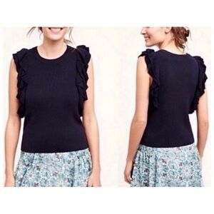 Anthropologie Deletta Women’s Sz M Black Ruffle Textured Tank Clemente Top